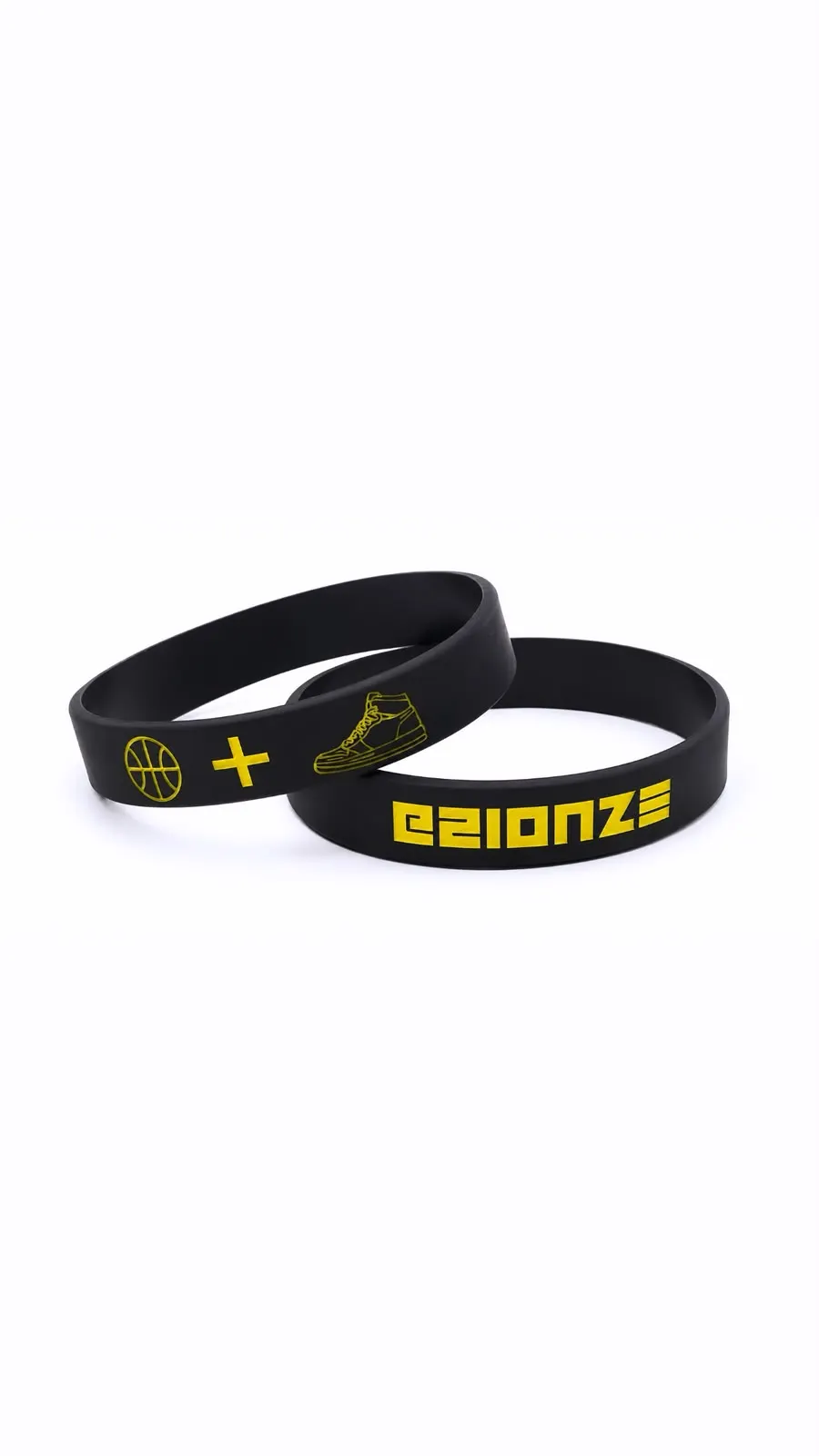Pulseira de silicone personalizada com texto em relevo.
